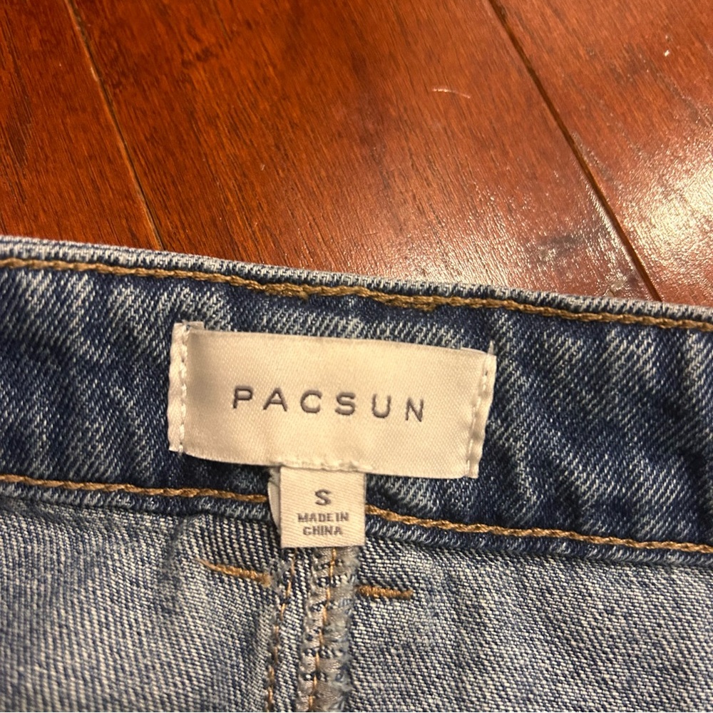 Pacsun Indigo Cargo Midi Skirt size Small high-rise stretchy material front slit - Picture 9 of 10